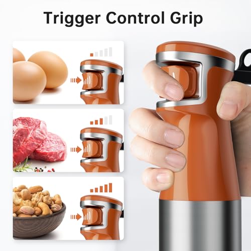 Image of Turelar Immersion Blender Handheld Corded Hand Blenders Set 1100W, Trigger Variable Speed 5 in 1 Stick Emulsifier with Chopper, Whisk and Frother for Soup, Baby Food and Smoothies, Orange
