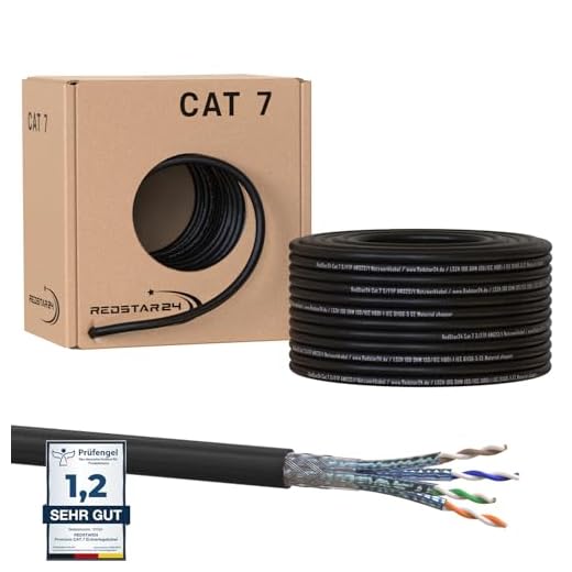 RedStar24 50m Cat7 Erdkabel Verlegekabel Outdoor Lan Kabel Installationskabel Schwarz AWG23/1 CAT 7 S/FTP Ethernet Netzwerk 1000MHz geschirmtes Datenkabel Netzwerkkabel für Außenbereich UV-beständig