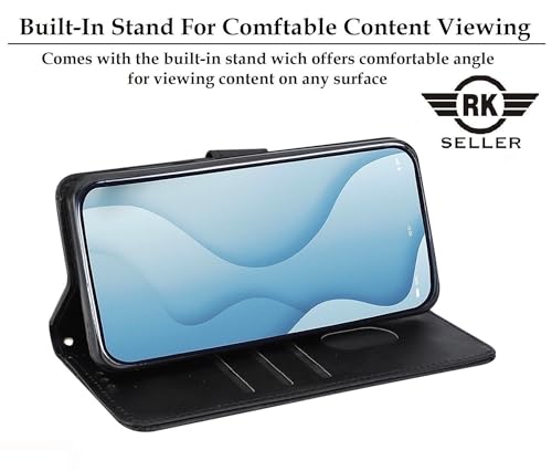 Image of Flip Back Cover Case for Vivo Y18e 5G | PU-Leather Finish & Magnetic Stand with Card Holder | Shockproof | Mobile Case Cover for Vivo Y18e 5G (Black)