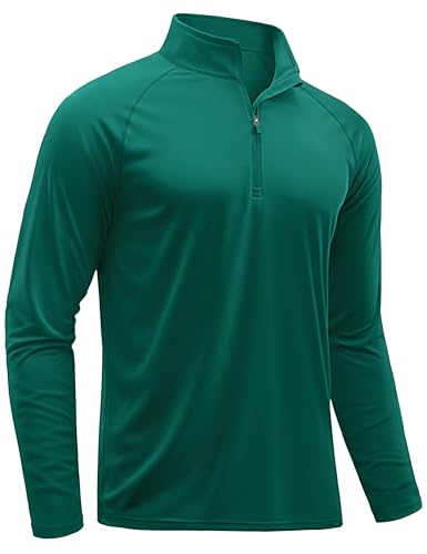 TACVASEN Polyester Shirts Men Outdoor Long Sleeve Athletic Running Performance Quarter Zip Pullover Dry Fit Shirts Men Emerald Green XL
