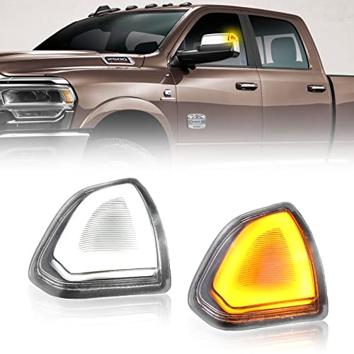 Switchback Mirror Lights Turn Signal Light Left and Right LED Side Mirror Lamps Clear Cover Lens for 68302828AA 68302829AA Compatible with 2010-2018 Do dge Ram 1500 2500 3500 4500 5500 (White/Yellow)