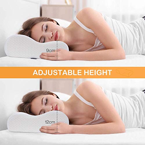 Image of Grin Health Cervical Pillow for Neck Pain Relief, Dual-Height Contour Pillow for Spondylitis Neck, Back & Side Sleepers- Orthopedic Memory Foam Pillow for Sleeping (Slim)