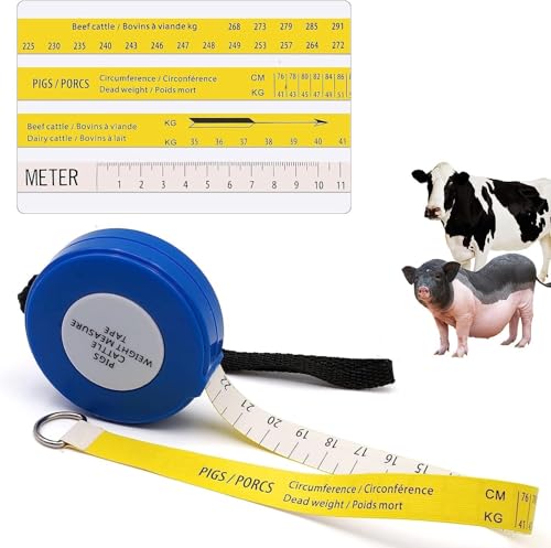 MOGOULUA Portable 250cm Pig Weight Tape Measure Animal Weight Measuring Tape 60" Cattle Waist Correspond Weight Tape Retractable Body Weight Measure Tailor Sewing Craft Cloth Dieting Measure Tape