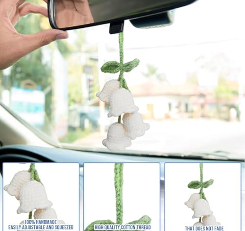 Image of VRB Dec 1 Pcs Crochet Flower for car Dashboard Decoration Items,Car Hanging Crochet Flower,Sunflower Decoration for Car,Car Mirror Hanging Accessories, (Hanging Tulip White Crochet - 1 Pcs)