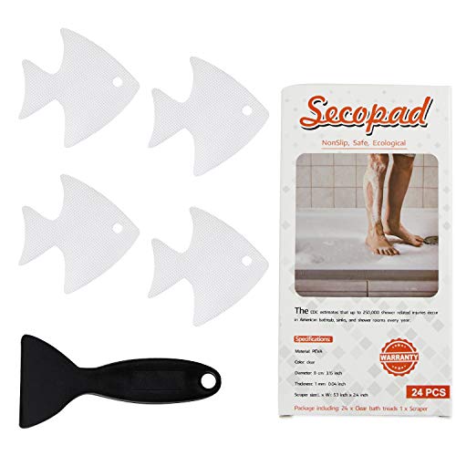 Secopad Bathtub Stickers Non-Slip, 24 Pcs Safety Shower Treads Adhesive Appliques With Premium Scraper #TOP24
