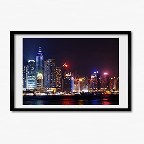 Cadre MDF Tulup Hong Kong de Nuit 60x40 cm pour salon moderne