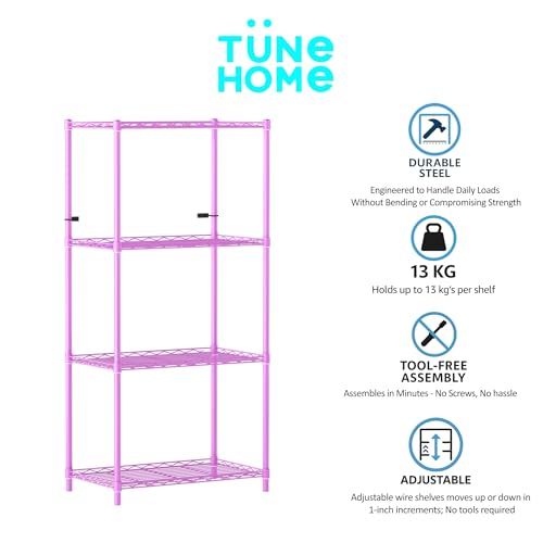 Image of 4-Shelves Wheels Heavy Duty Steel Storage Rack | Multipurpose Shelving Unit for Kitchen, Home & Utility | Pink, 4 Shelves Wheels