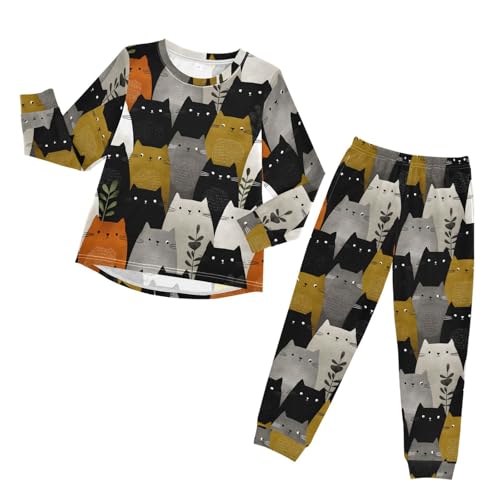 Cute Cats Kittens Soft Pajama Set for All Seasons,Breathable Pjs Long Sleeve Sleepwear,Comfy Loungewear 2 Piece Underwear Set 3T