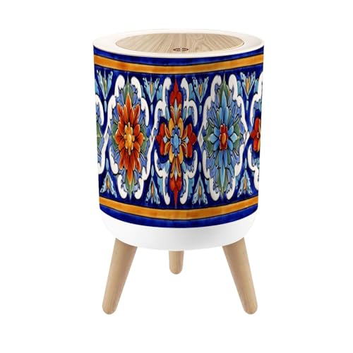 Caneca de basura pequeña con tapa y diseño étnico redonda 7L