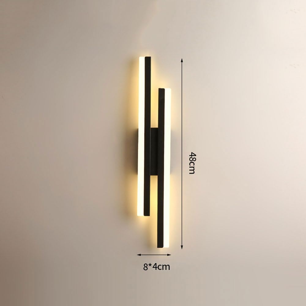 Nordic Farmhouse Wall Sconce with Two LED Strip Modern Gold Wall Light Bedroom 16W Home Interior Decoration LED Wall Lamp Tir-Color Wall Night Light Fixture for Aisle Hotel Corridor