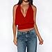 Women Wrap Halter Tank Top Sexy Sleeveless Plunge V Neck Open Back Cinched Waist Crop Top Y2K Going Out Cami Vest (Red, M)