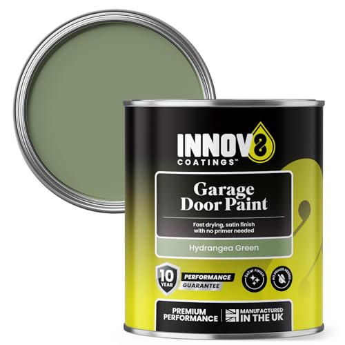 INNOV8 COATINGS GARAGE DOOR PAINT - 750 ml - DIY - NO PRIMER OR TOP COAT - SATIN - FAST DRY - EXTERIOR DOOR PAINT - Metal & uPVC - Hydrangea GREEN - Industrial Roller Shutters