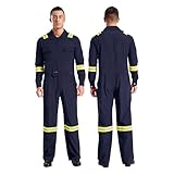 AHUFGN Ropa De Trabajo para Hombre Overoles for Hombre con Rayas Reflectantes de Alta Visibilidad, Monos con Cuello Vuelto y Cremallera, Uniforme de mecánico de Trabajo(Deep Blue,S)