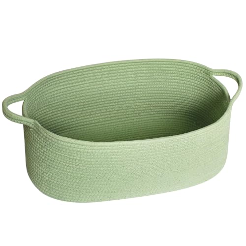 Image of Large Woven Gift Basket Empty, Green Cotton Rope Storage Bin, Dog Toy Box, Baby Nursery Organizer Bin, Decorative Big Shelf Basket, Blanket Storage, Room Decor, Sage Green, 19.6 inchx11 inchx7.8 inch