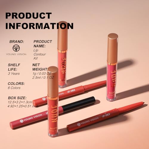 young vision 6 colors matte lipstick amp lip liner combo set matte lip makeup srt - durable waterproof long wear cruelty free for girls women beginners teenagers