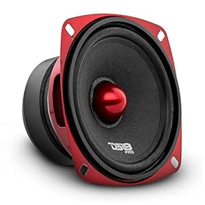 DS18 PRO-X4.4BM Loudspeaker – 4″, Midrange, Red Aluminum Bullet, 200W Max, 100W RMS, 4 Ohms – Premium Quality Audio Door Speakers for Car or Truck Stereo Sound System (1 Speaker)
