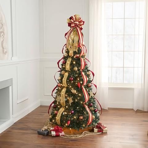 BrylaneHome Fully Decorated Pre-Lit 6 Foot Pop-Up Christmas Tree - Burgundy Gold Cover