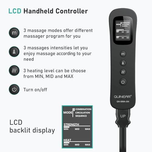 QUINEAR Leg Massager for Circulation and Pain Relief, Heating Leg Compression Massager with 3 Modes, Foot and Calf Massager with 3 Intensities 3 Heats - Gift for Mom and Dad - Thumbnail 4