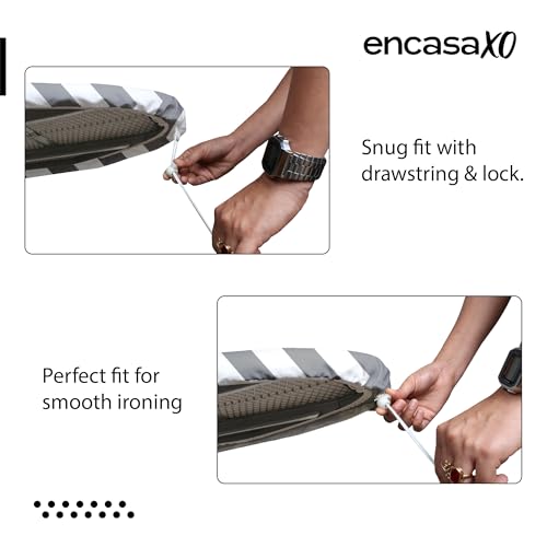 Image of Encasa XO Ironing Board Cover with 3mm Thick Felt Pad for Steam Press (Fits Standard Medium Boards of 112x34 cm) Heat Reflective, Scorch & Stain Resistant, Printed - Zig Zag