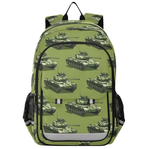 Retro Military Camouflage Tanks Backpack for Boys Girls Elementary School Bag Kids Bookbag Travel Rucksack With Reflective Stripes