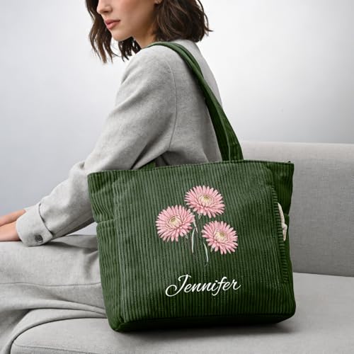 Personalized Birth Flower Corduroy Tote Bag miniatura 2