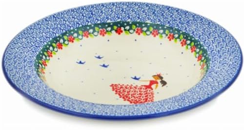 Authentic Polish Pottery Pasta Bowl 9-inch in Bird Princess Design