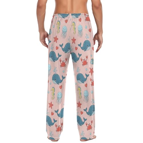 Cute Sea Animals Whales Lounge Pants Men with Pockets Drawstring Stretch Comfortable Men's PJ Bottoms S2