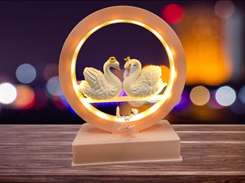 Image of AUGEN Plastic Led Light Couple Swans Idol Statue Showpiece for Home Decor Decoration and Gifting (1 Piece, 9939A)