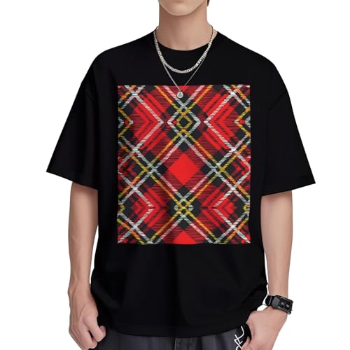 EnkzpoHen Plaid Red and Black Print Men's Athletic T Shirt Breathable Cotton Short Sleeve Casual Summer Top
