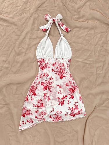 Image of BEAUDRM Women's Summer Mini Dress Backless Vacation Beach Sundresses Boho Going Out Dress Date Night Brunch Outfit