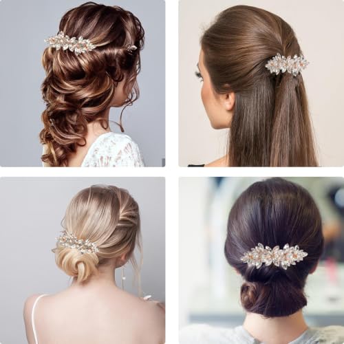Juego de 3 pinzas para cabello con cristal y perla doradas miniatura 4