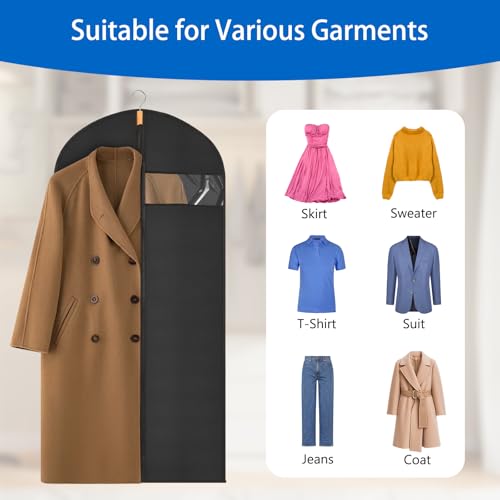 6 Pack Suit Bags Garment Bags for Hanging Clothes, Waterproof Dustproof Moth-proof Clothes Covers with Zip, Suit Storage Bags for Suits, Dresses, Coats, Gowns and Jackets, 60 x 100 cm, Black - Image 6