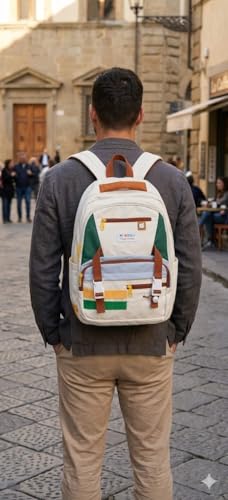 Image of YUMA Graffiti Print Backpack, White and Black, Multi-Pocket, Casual Style, for Women