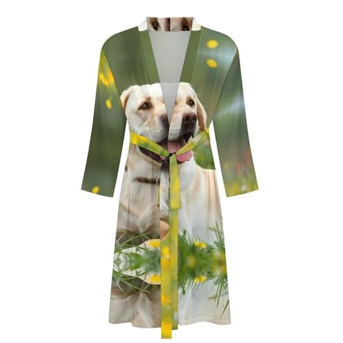 Labrador Retriever Dog Lazy Time Funny Men's Robe Soft Lightweight Bathrobe Long-sleeve Spa Robes4