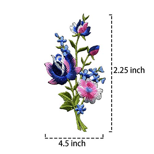 ReNext Pink Blue Roses Pair Flowers Floral Bouquet Boho Embroidered Appliques Iron-ons Patches New - Thumbnail 2