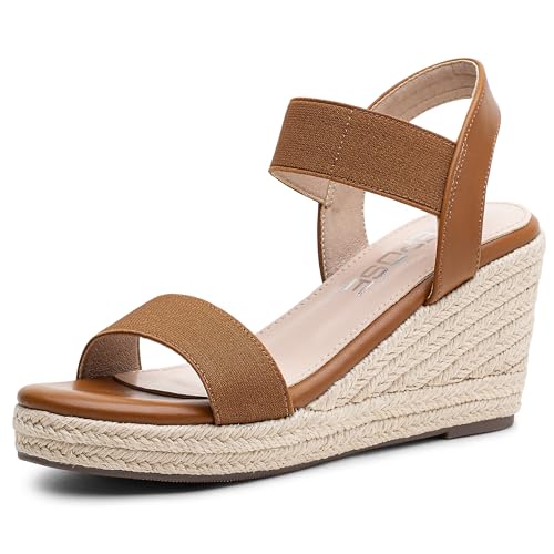 Vepose Women's Wedge Sandals Platform Espadrilles Open Toe Ankle Strap Comfortable Dressy Summer Shoes for Daily Travel Casual 881 8.5 Brown