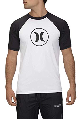Hurley Men's Short Raglan Sleeve 50+ UPF Sun Protection Rashguard Shirt, White, XXL