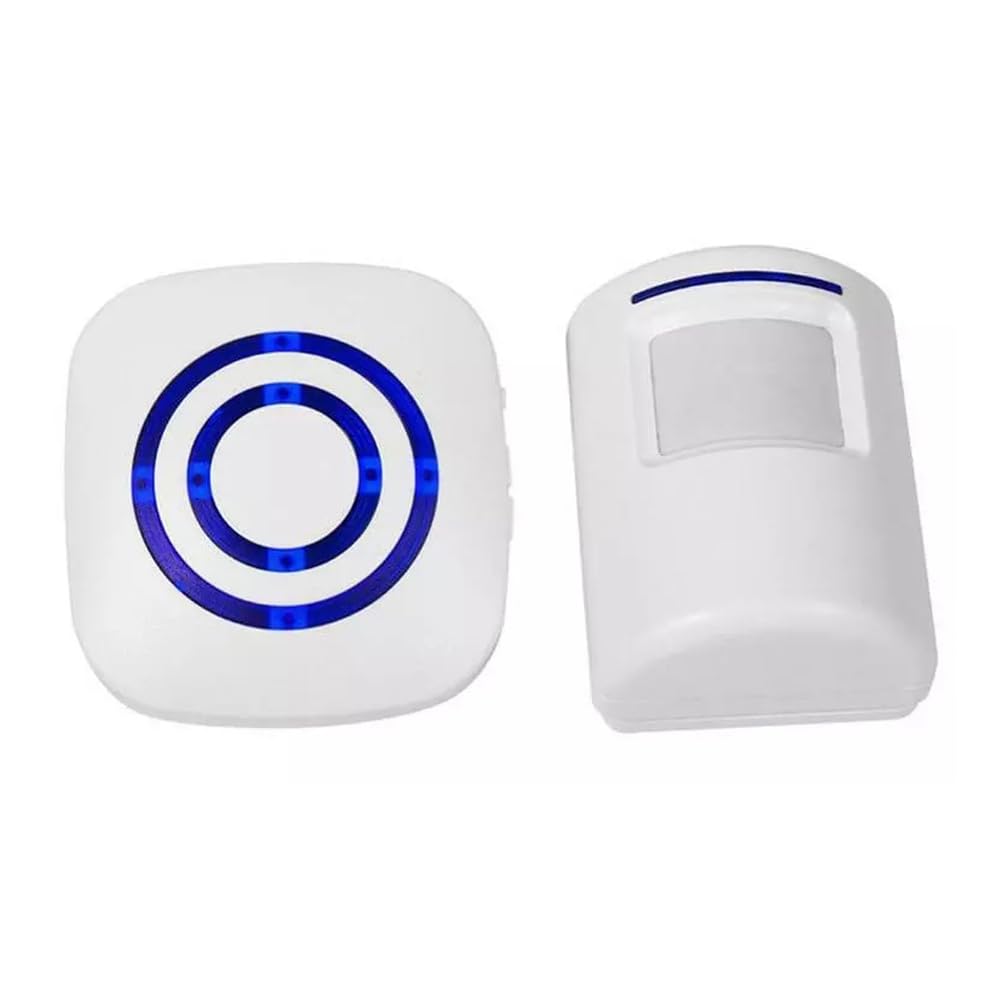 Wireless Home Security Driveway Alarm, Entry Alert, Visitor Door Bell Chime with 1 Plug-in Receiver and 1 PIR Motion Sensor Detector Alert System, Quality Sound and LED, 38 Melodies