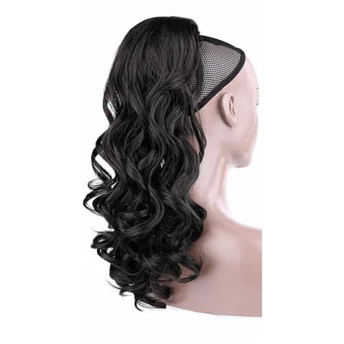 Perruque queue de cheval noire 45cm avec bonnet dentelle respirante facile