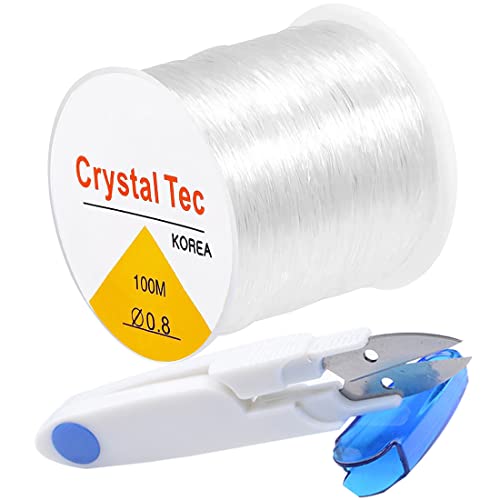 0.8mm Bracelet String Elastic QBJAYTY Clear Elastic String for Bracelets Clay Bead String 100m Stretchy Bracelet String for Bracelet Making Stretch Beading String Cord Thread for Beads(Crystal)
