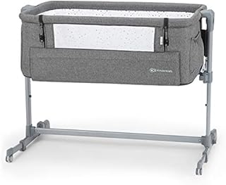 Kinderkraft Bedside Crib NESTE UP, Travel Cot, Co-Sleeping Bed, Ajustable Height, Foldable Side Wall, Transport Wheels, with Accessories, Cotton Sheet, for Newborn, 0-9 kg, up to 6 Month, Melange Gray