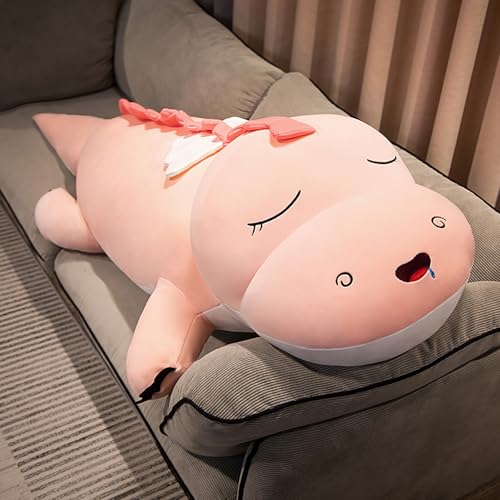 XFNWT Almohada Gigante de Peluche de Dinosaurio para niños y Adultos, cojín Suave para la Espalda y la Cama, Juguete para acurrucarse, sofá o decoración de guardería.,Pink-140cm