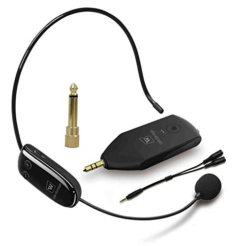 Wireless Microphone Headset Rechargeable UHF Transmitter with Receiver 2 in 1 Mini Handheld External Mic for Voice Amplifier, Portable Pa System, Stage Speaker, Mixer, etc