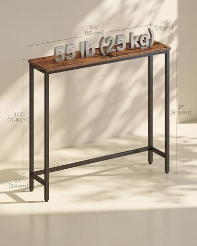 Image of VASAGLE BARNET Collection - Console Table, Thin Narrow Entryway Doorway Table, One Piece Top, for Hallway Bedroom, Steel Frame, Modern, 1 Tier, Rustic Brown and Ink Black ULNT035KD01S