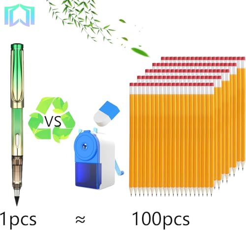 JGYXQYD 6 Sets Everlasting Pencil, Infinity Pen, NO-Sharpening Pencils for Writing Drawing Students Sustainable for Home Office School Supplies (6 Pens + 6 Erasers + 8 Replaceable Nibs)