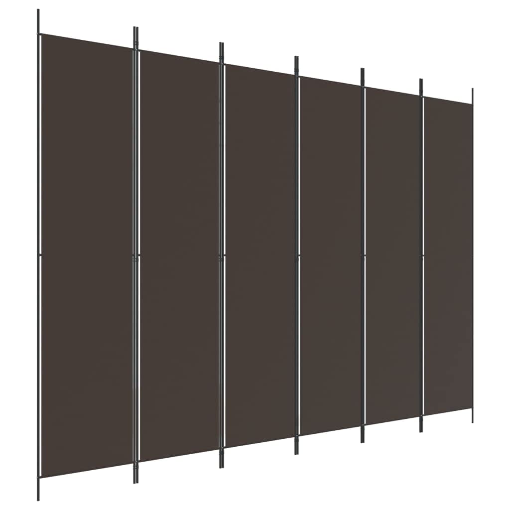 Vidaxl Brown Foldable Room Divider – Modern Style 6-Panel Room Partition, Fabric Material, 300X220 Cm, Perfect For Living Room & Bedroom, Space-Efficient Storage