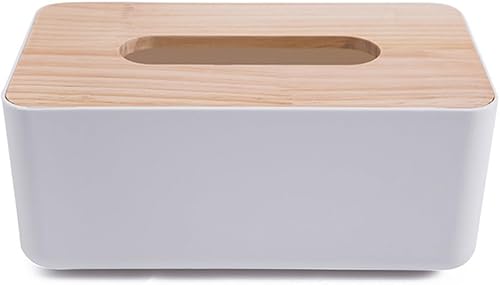 Caja dispensadora de pañuelos faciales, caja de pañuelos, caja de pañuelos de bambú, funda de cubierta blanca, organizador de servilletas,
