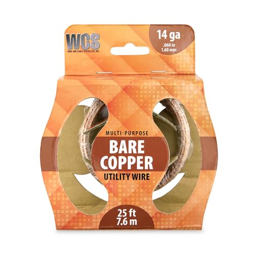 WCS Bare Copper Utility Wire | Flexible Craft Wire for Home Improvement | Unfinished Copper Material | 14 Gauge 0.064 in Diameter 25 ft Coil