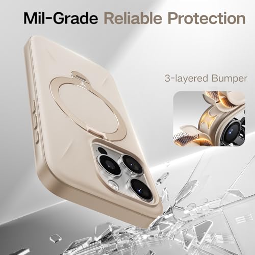 Image of TORRAS 360 Spin Mag Stand for iPhone 16 Pro Max Case, Fit for Magsafe, Mil-STD Protective Hard PC Scratch-Resistant Ostand Case for iPhone 16 Pro Max Phone Case Desert Titanium, Dune Beige, 6.9 inch