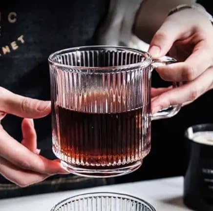 Image of 385 ML Glass Coffee Mug Set, with Convenient Handle, Tea Glasses for Hot /Cold Beverages, Thermal Shock Resistant, Tempered Glass, Mugs for Cappuccino Pack of 6 (PN - 03, 6 Count (Pack of 1))
